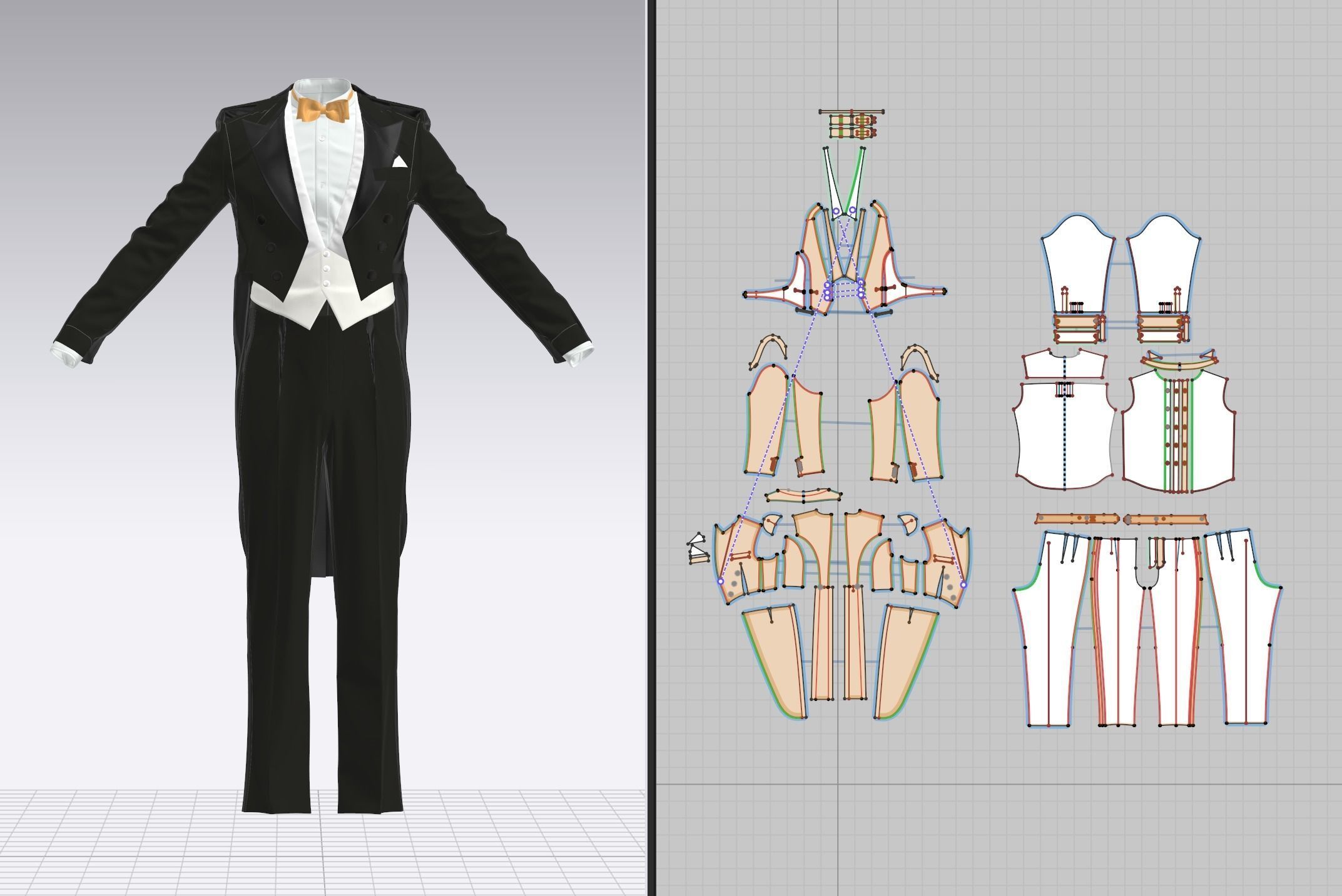 Tailcoat suit Marvelous Designer project and OBJ 3D model_4