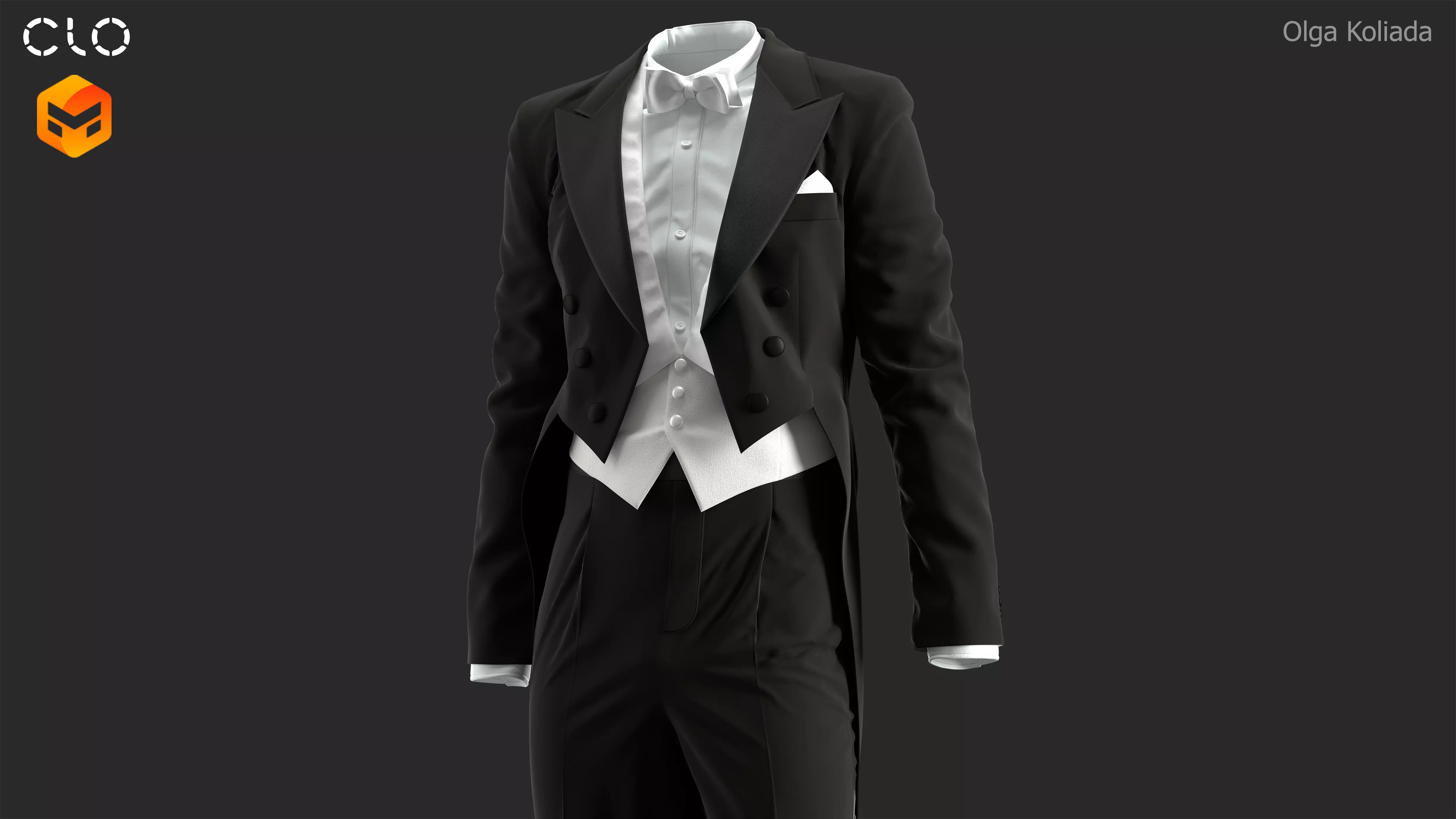 Tailcoat suit Marvelous Designer project and OBJ 3D model_0