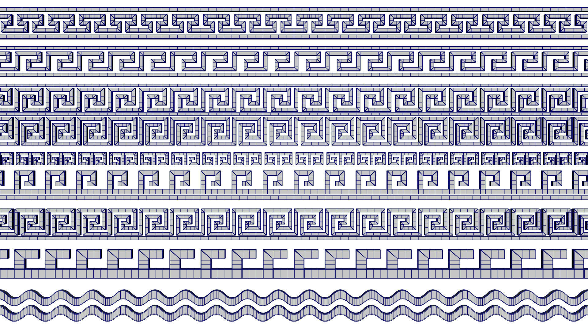 24 Greek Meander Tileable Patterns Low-poly 3D model_8