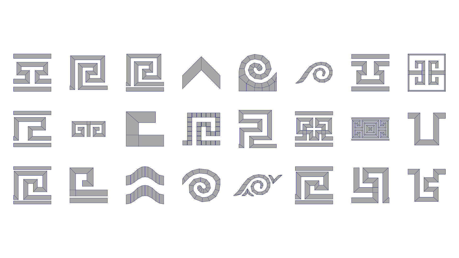 24 Greek Meander Tileable Patterns Low-poly 3D model_1