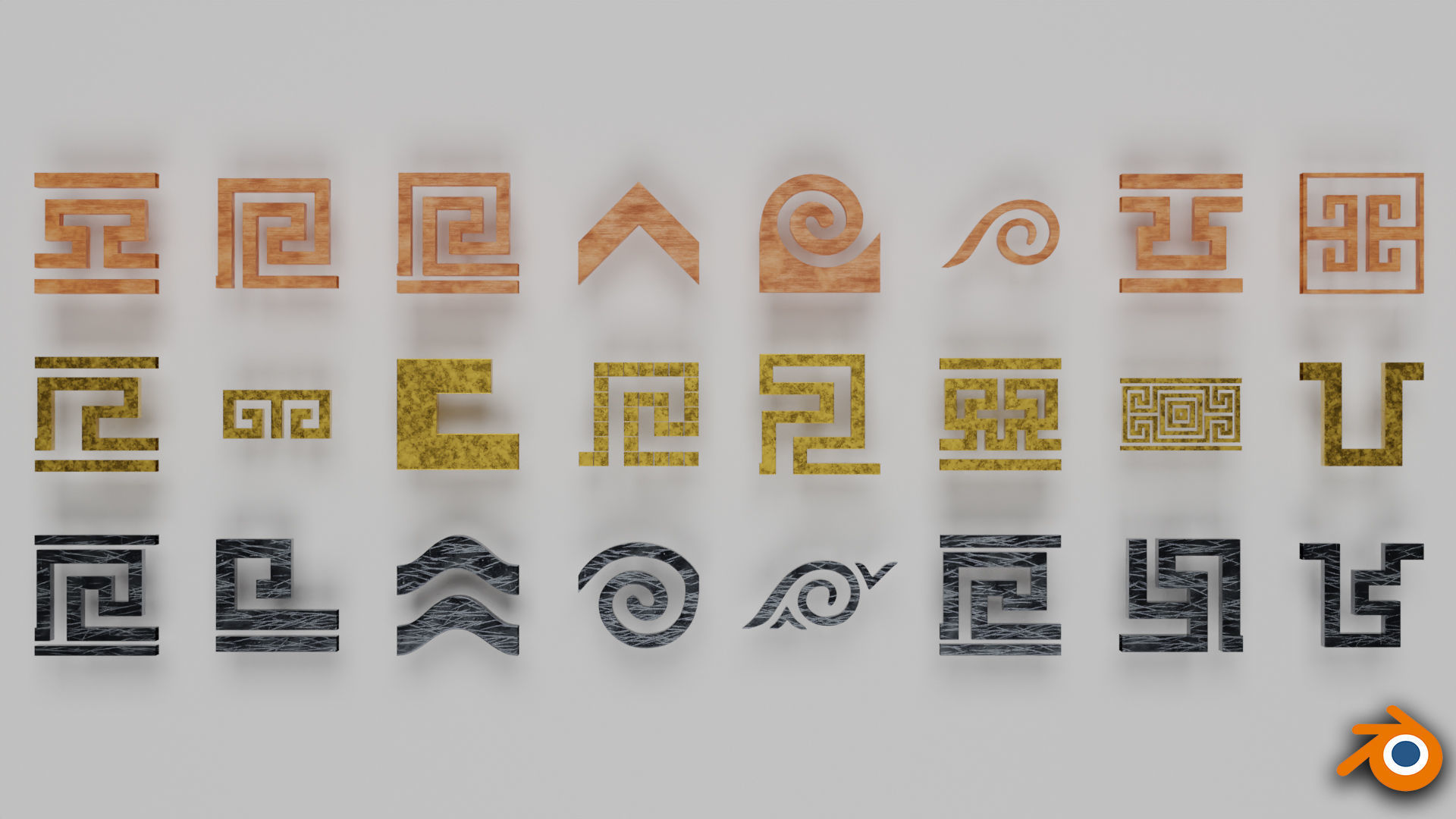 24 Greek Meander Tileable Patterns Low-poly 3D model_17