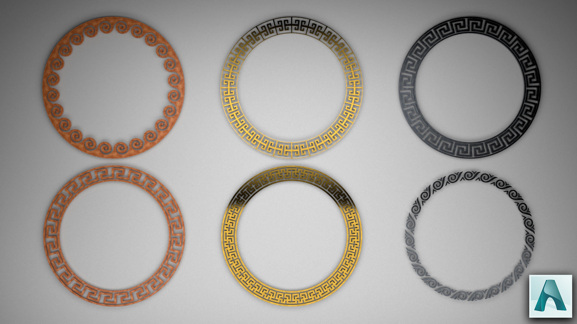 24 Greek Meander Tileable Patterns Low-poly 3D model_12