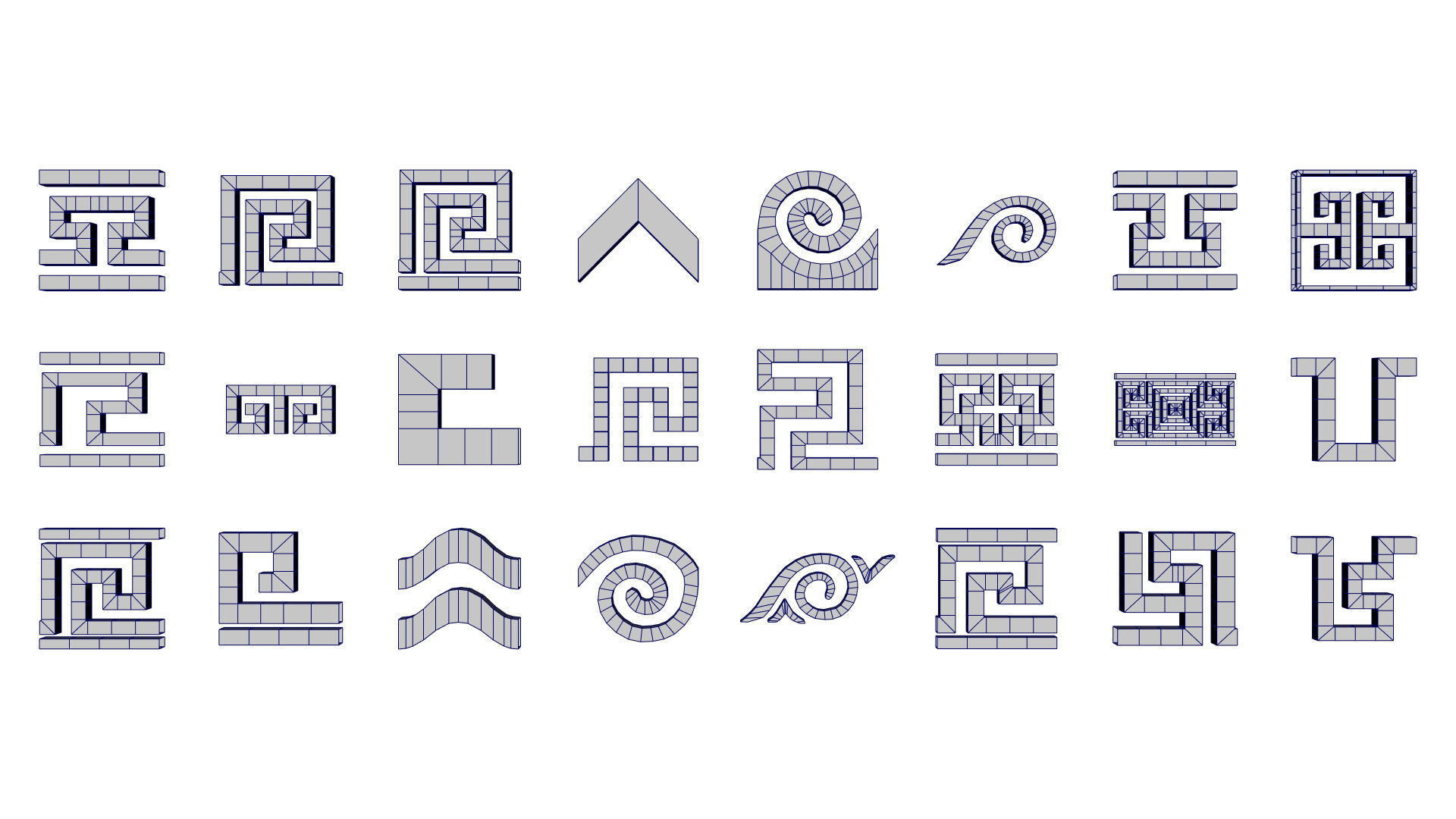 24 Greek Meander Tileable Patterns Low-poly 3D model_3