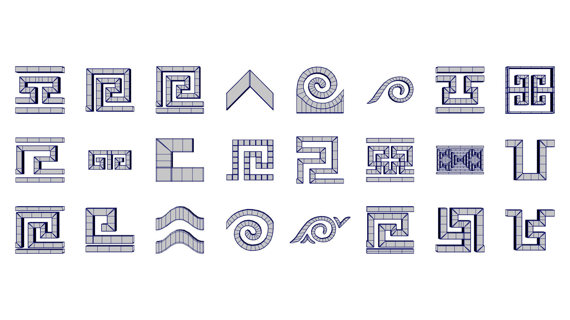 24 Greek Meander Tileable Patterns Low-poly 3D model_4