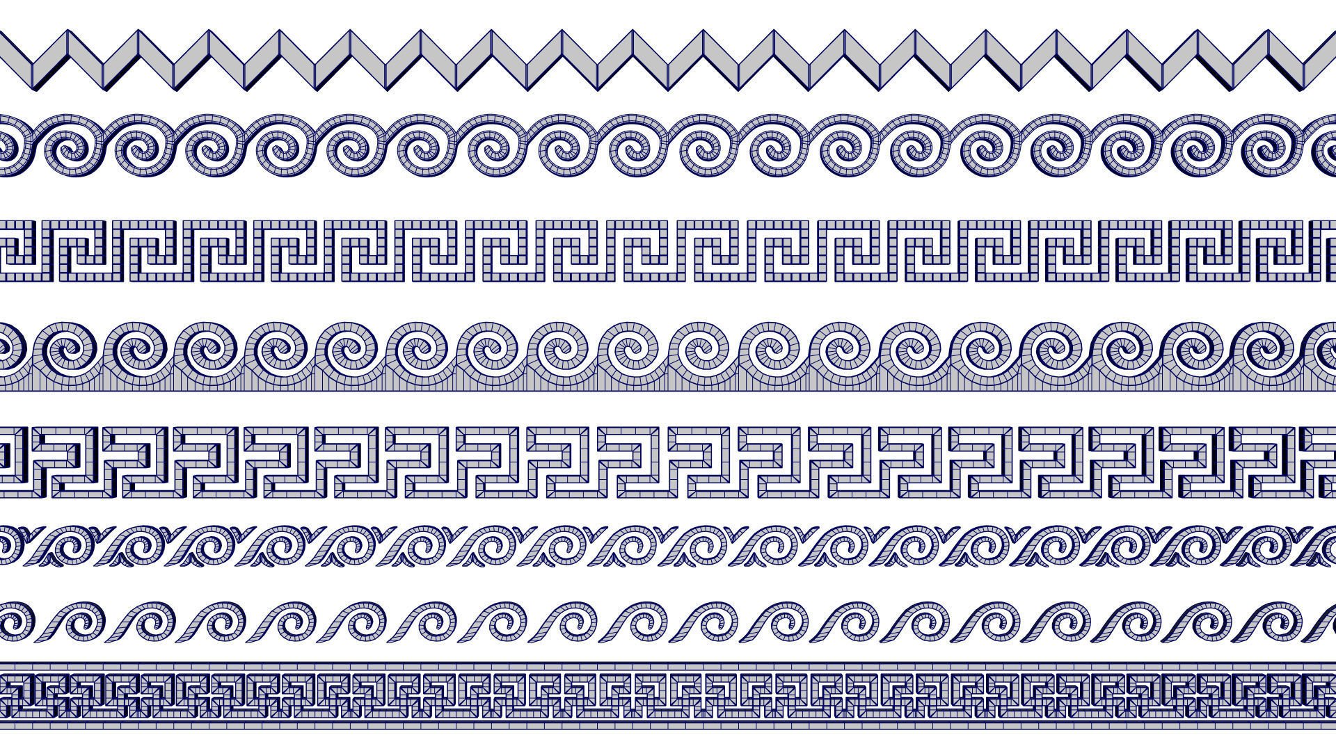 24 Greek Meander Tileable Patterns Low-poly 3D model_9