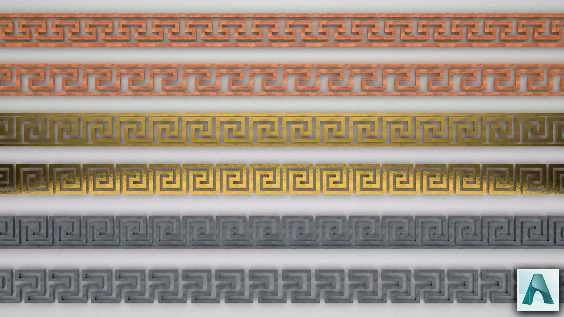 24 Greek Meander Tileable Patterns Low-poly 3D model_0