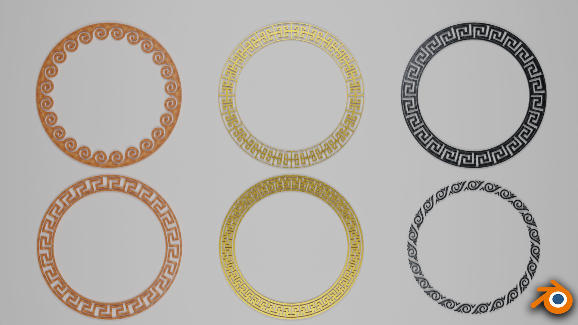 24 Greek Meander Tileable Patterns Low-poly 3D model_16