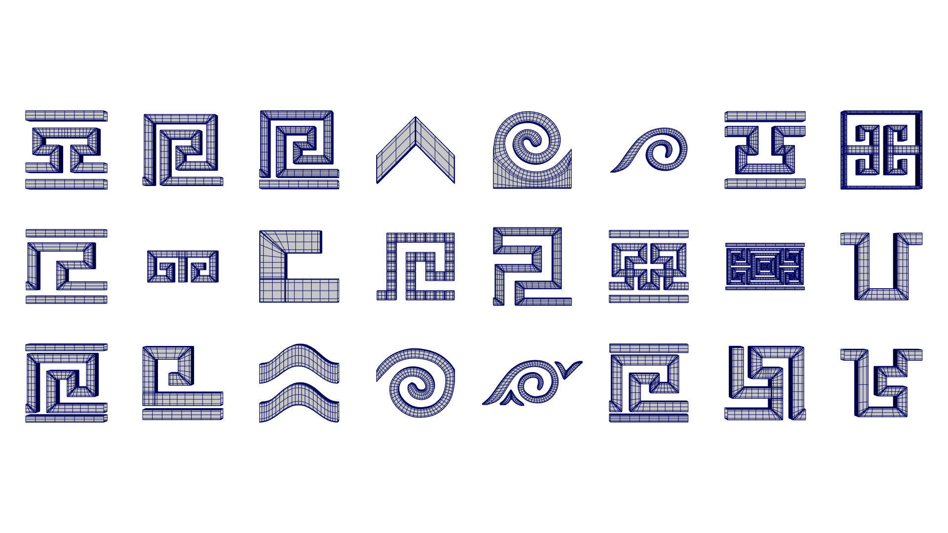 24 Greek Meander Tileable Patterns Low-poly 3D model_5