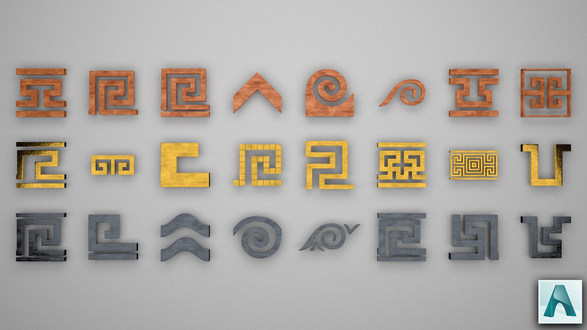 24 Greek Meander Tileable Patterns Low-poly 3D model_13