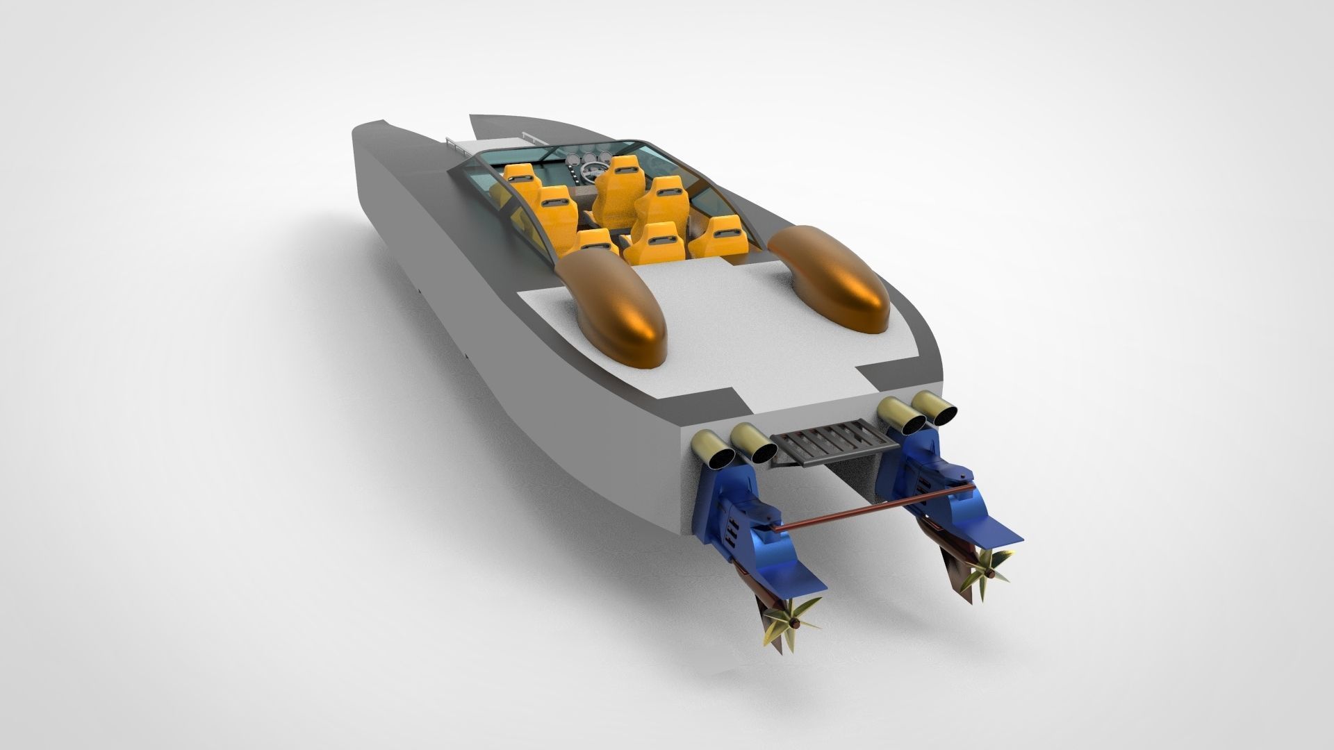 catamaran speed boat Low-poly 3D model_4