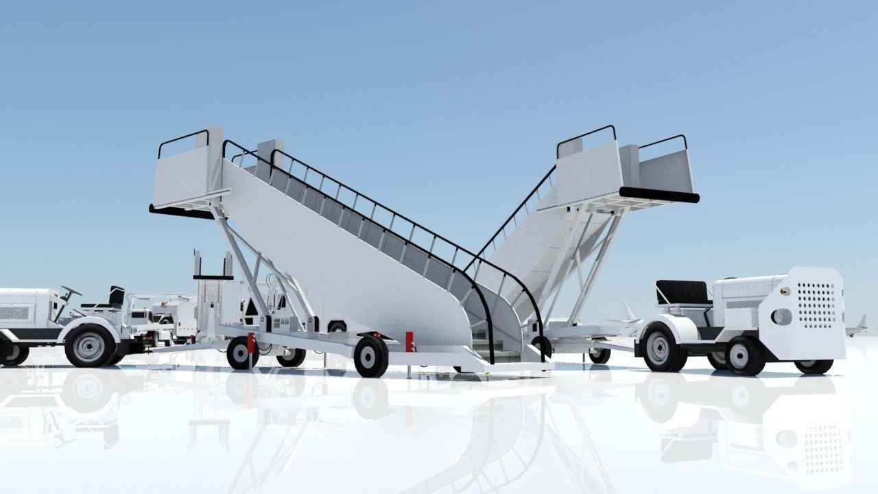 Towable Passenger Aircraft Stair Airport Low Poly Low-poly 3D model_4