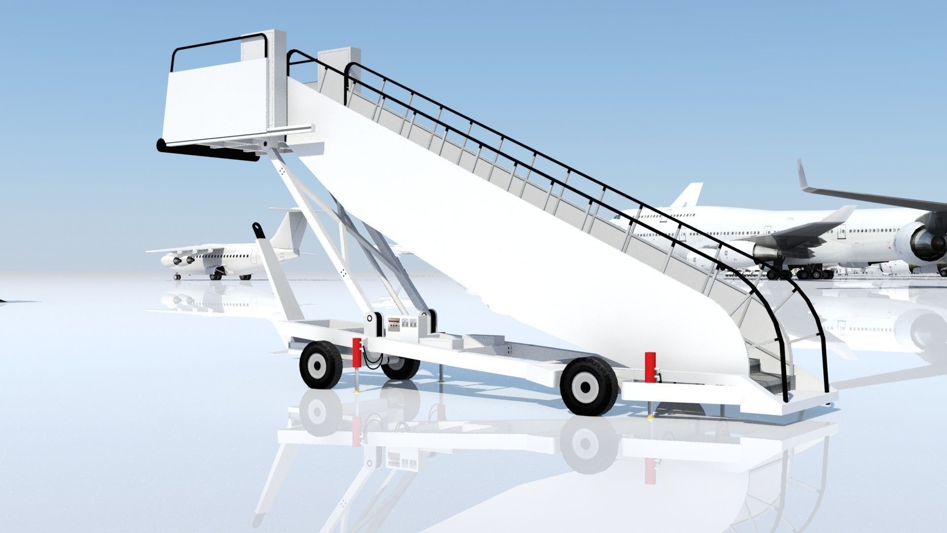 Towable Passenger Aircraft Stair Airport Low Poly Low-poly 3D model_2