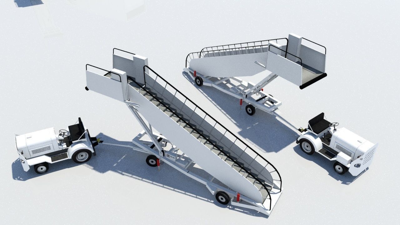 Towable Passenger Aircraft Stair Airport Low Poly Low-poly 3D model_3
