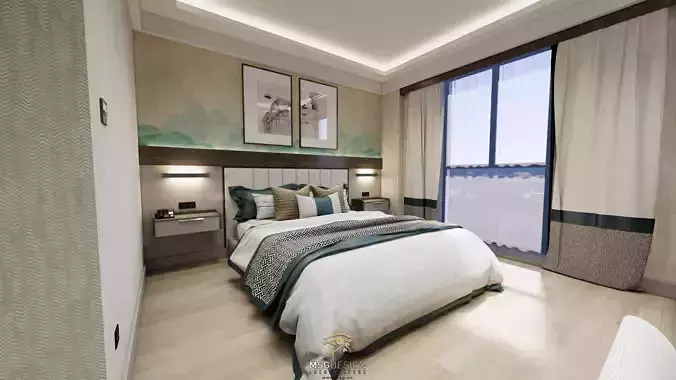 Hotel Room design Low-poly 3D model