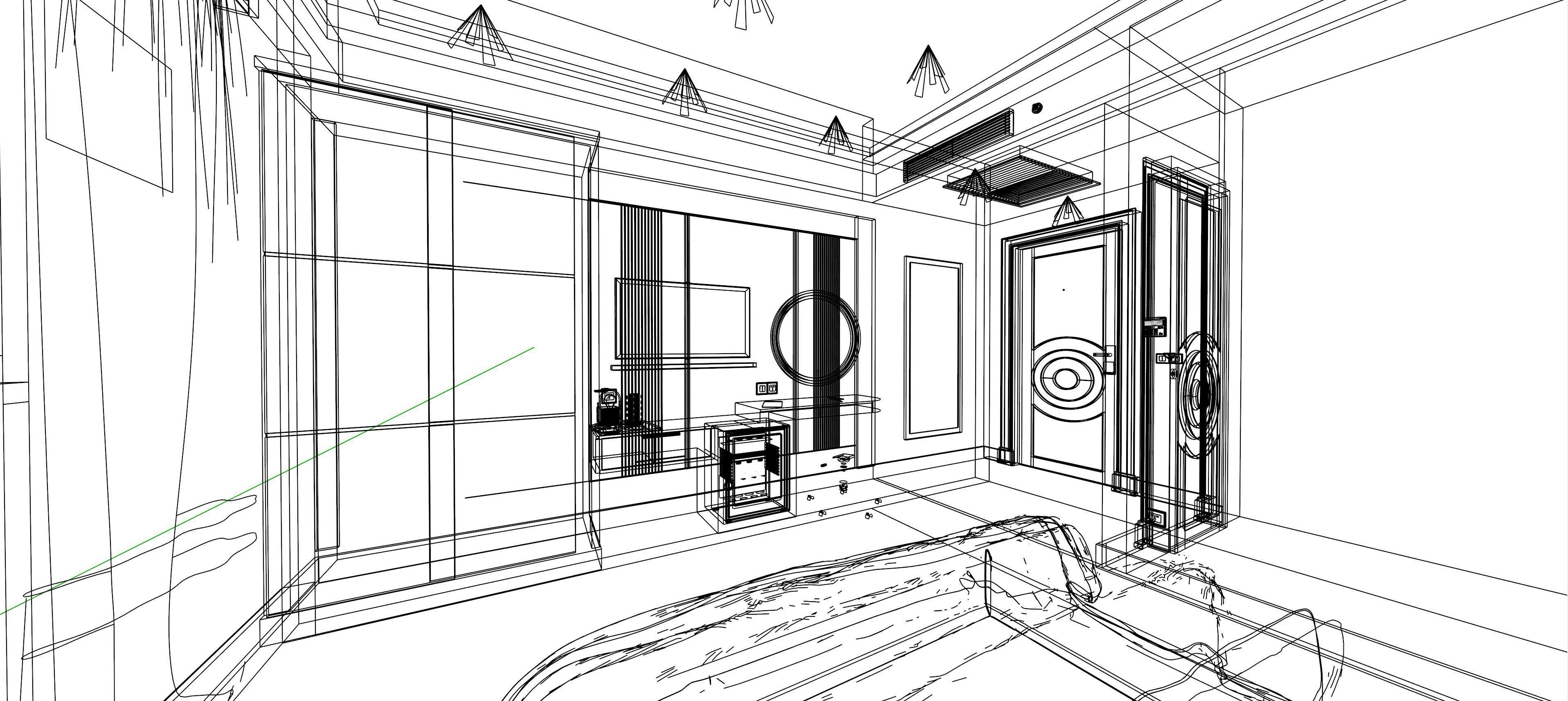 Hotel Room design Low-poly 3D model_4