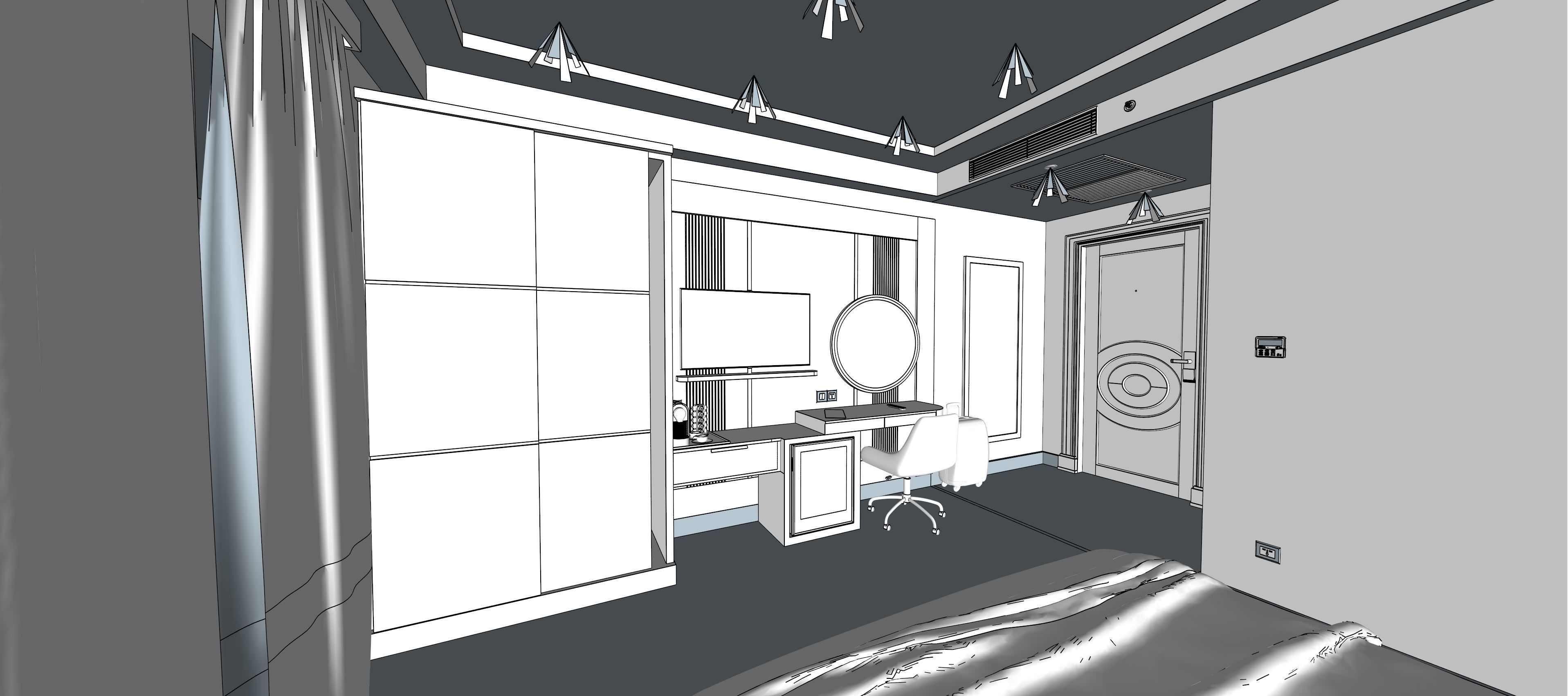 Hotel Room design Low-poly 3D model_3