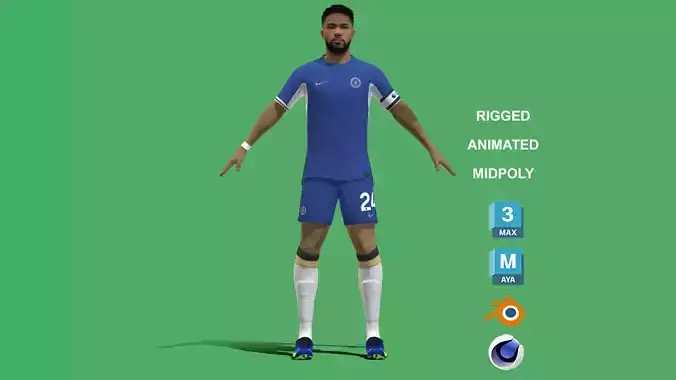 3D Rigged Reece James Chelsea 2024 3D model