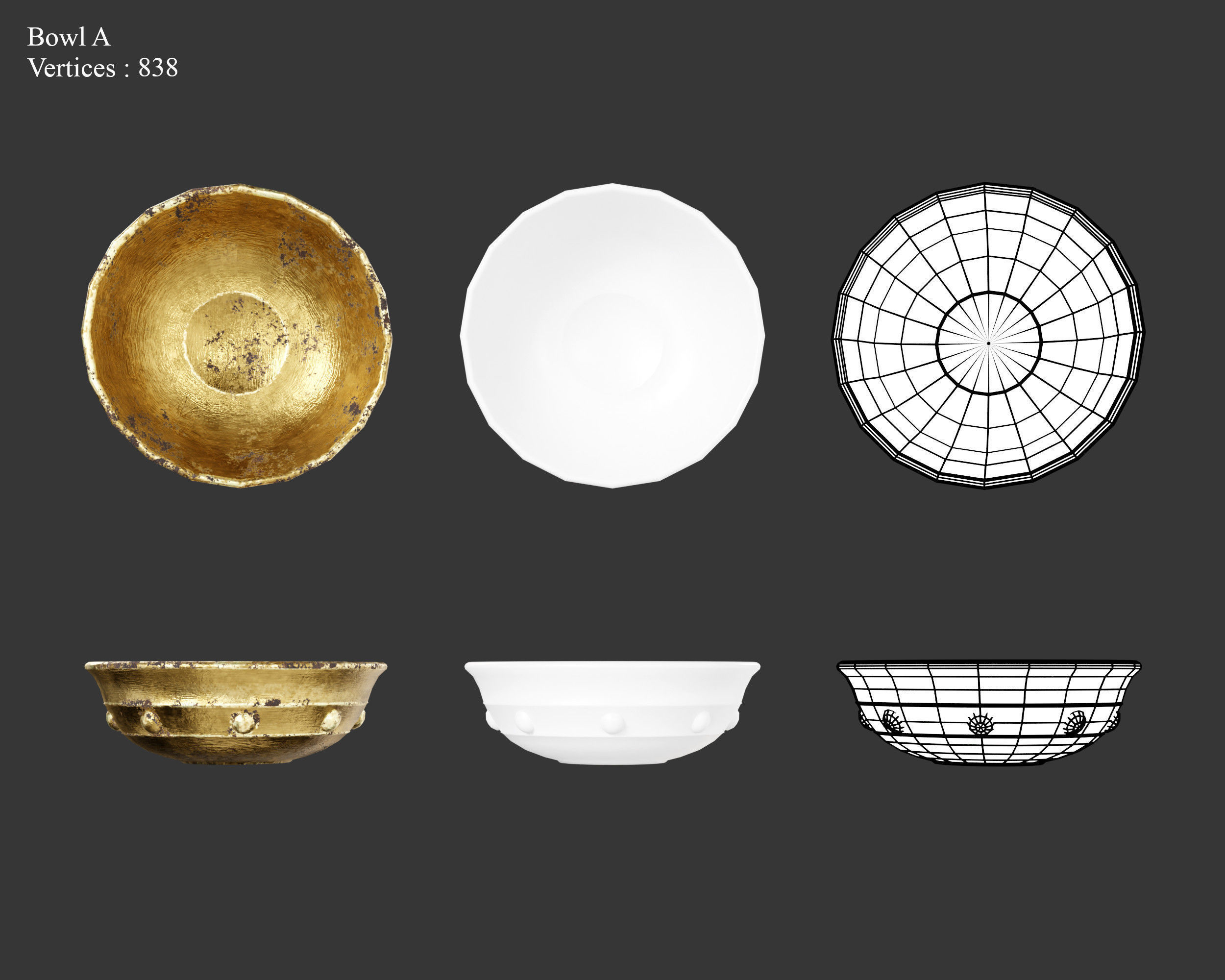 Medieval Treasure Bowls Low-poly 3D model_4
