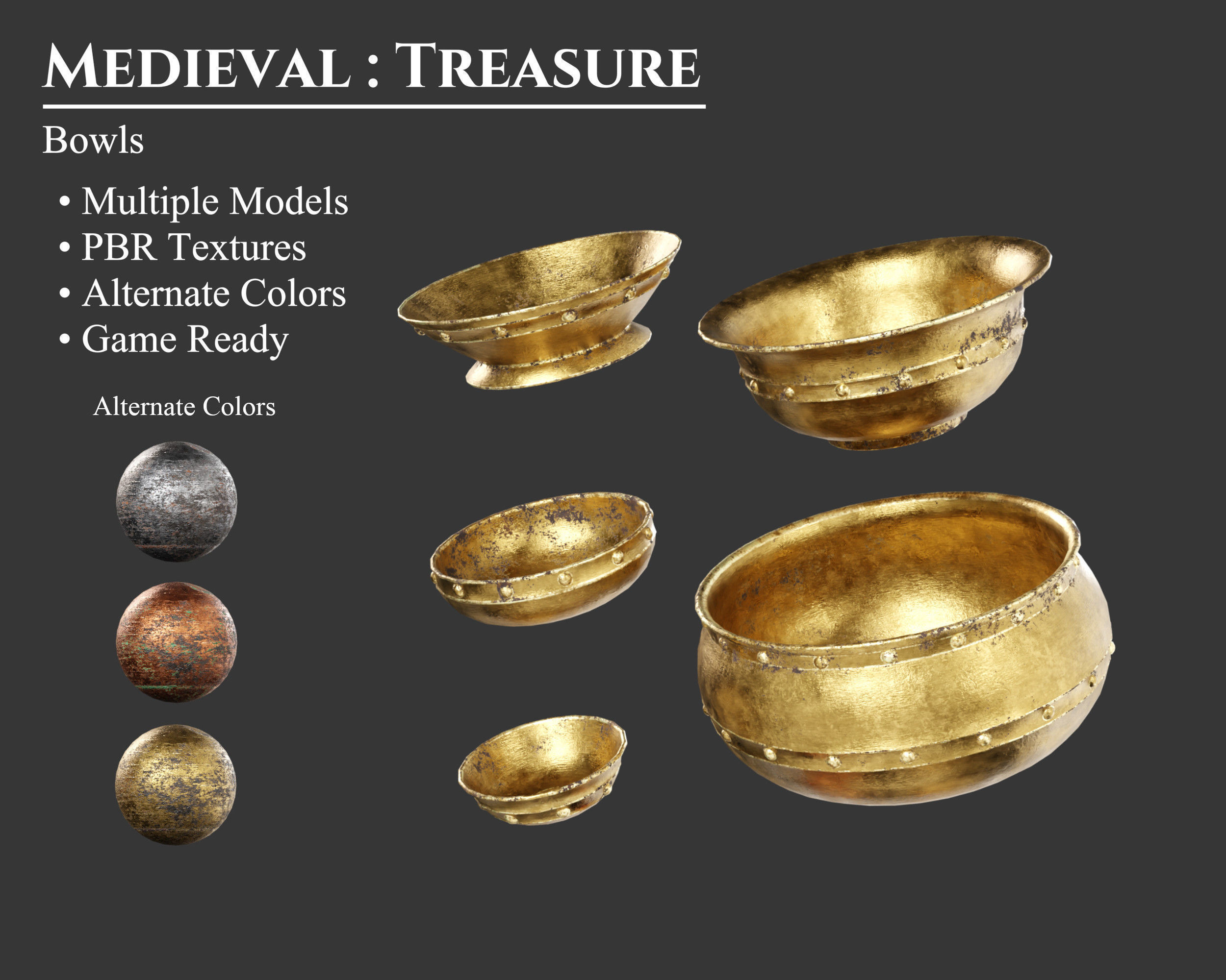 Medieval Treasure Bowls Low-poly 3D model_1