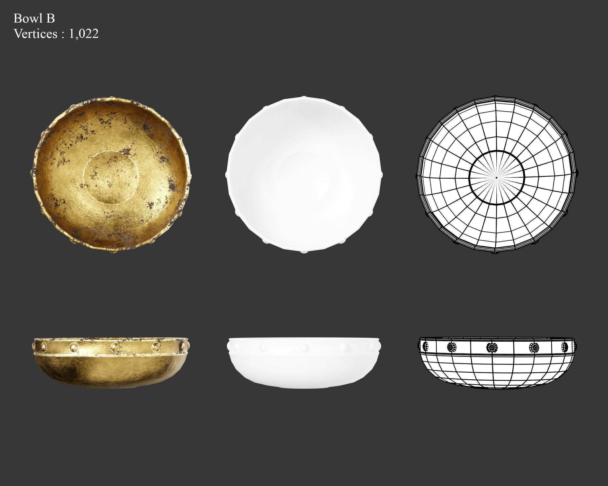 Medieval Treasure Bowls Low-poly 3D model_5