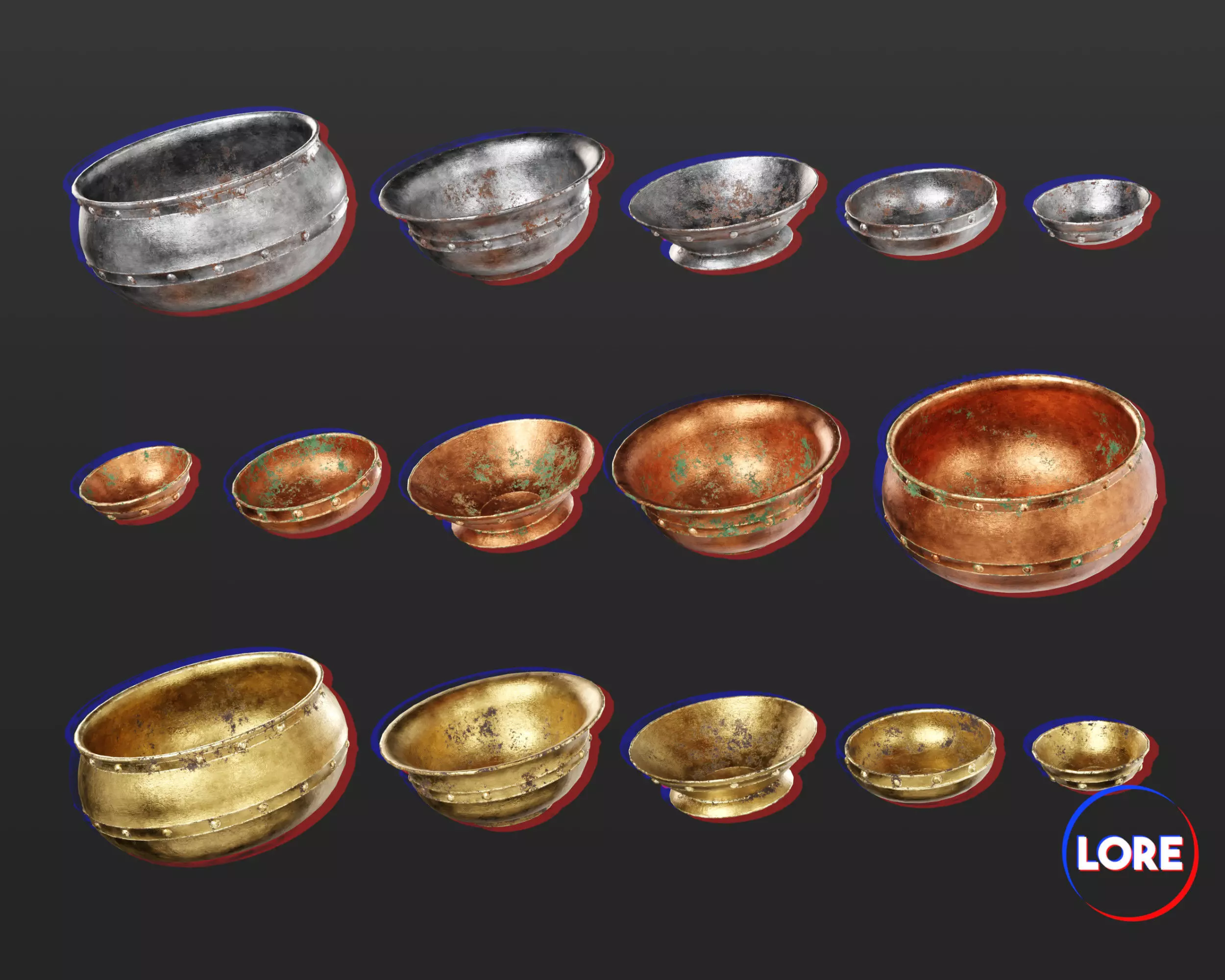 Medieval Treasure Bowls Low-poly 3D model_0