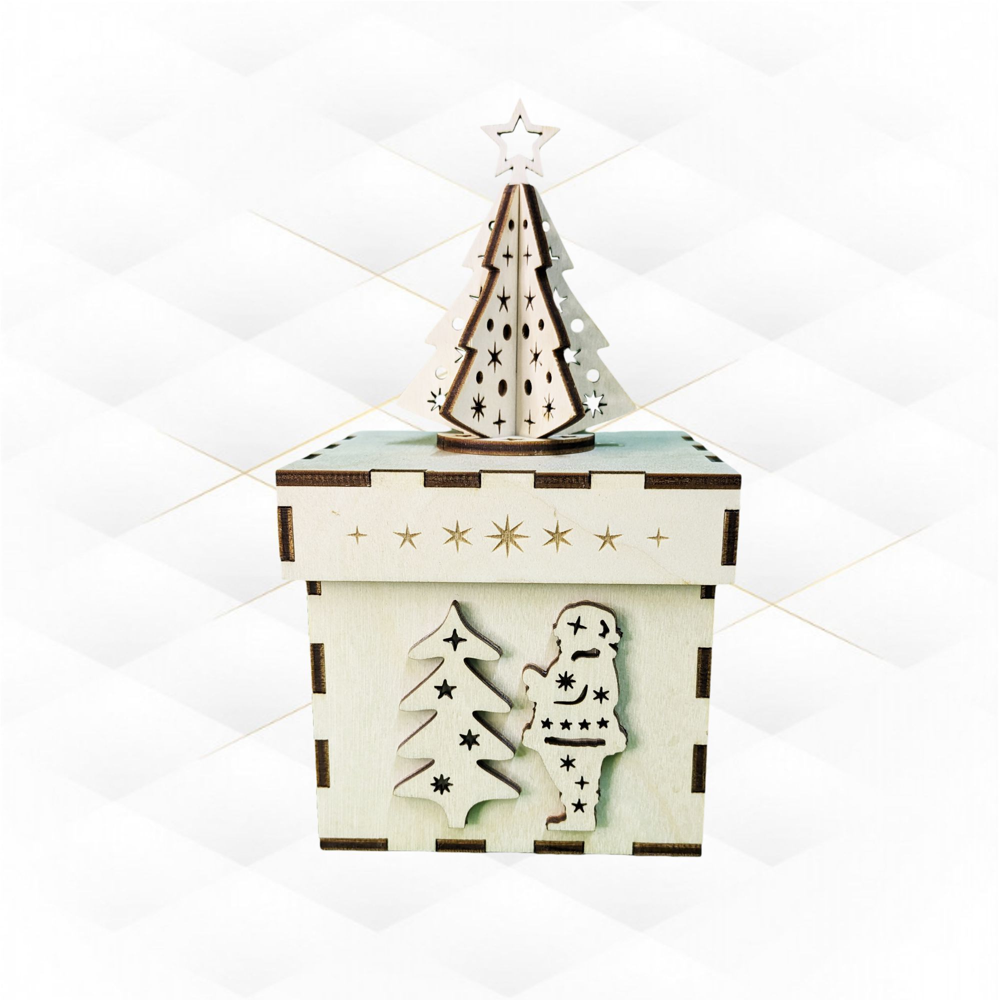 Christmas Tree Box laser cutting design 3D print model_1