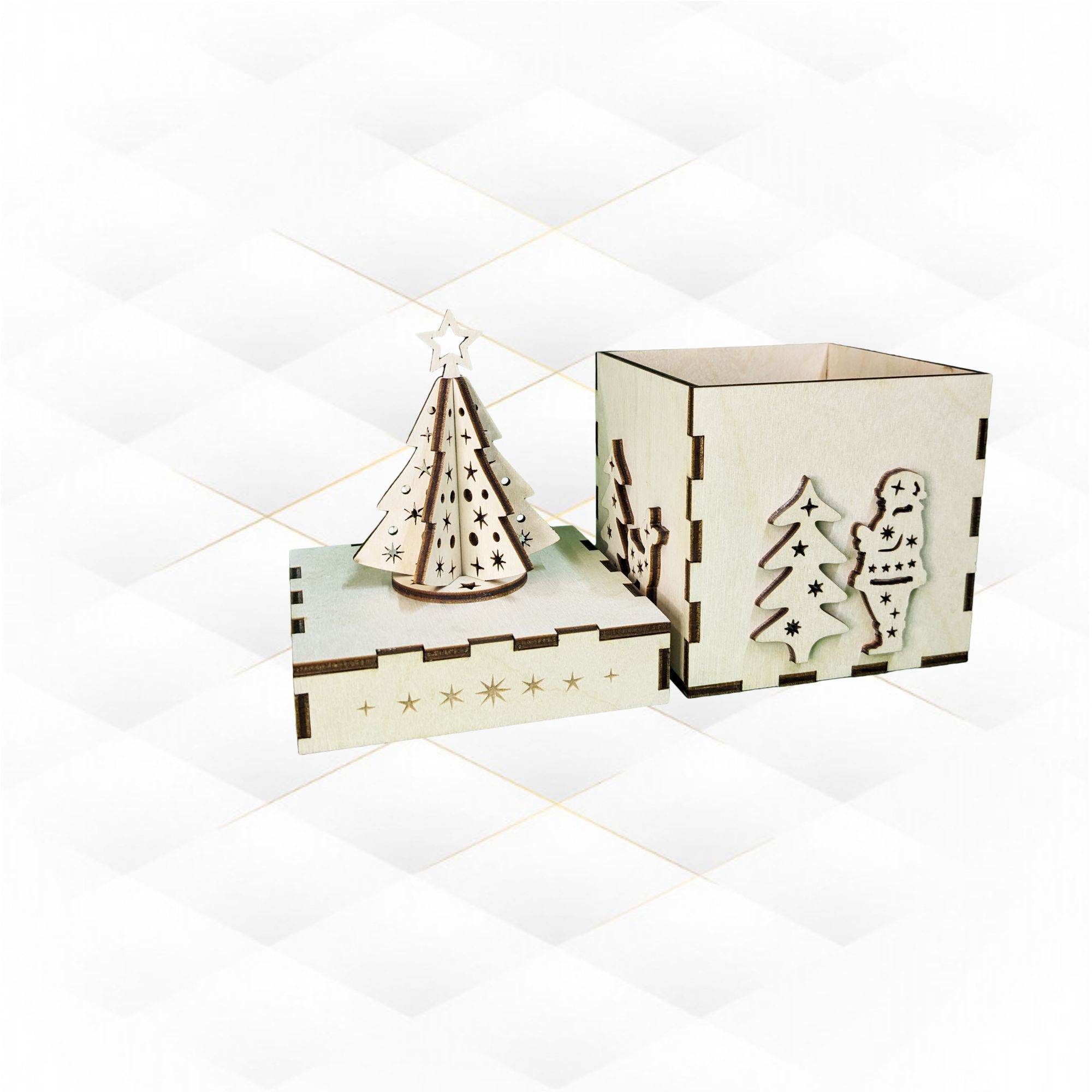 Christmas Tree Box laser cutting design 3D print model_4