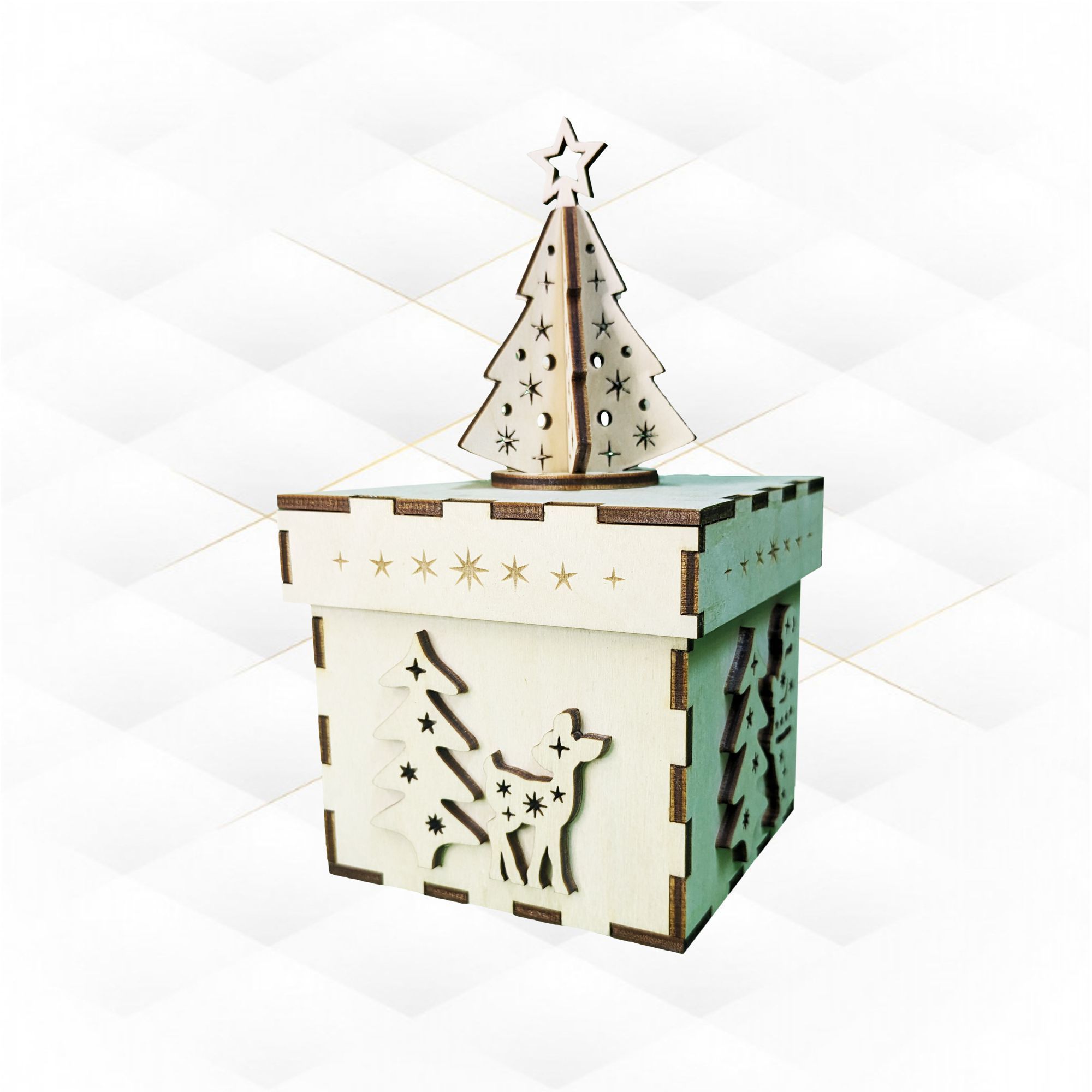Christmas Tree Box laser cutting design 3D print model_3