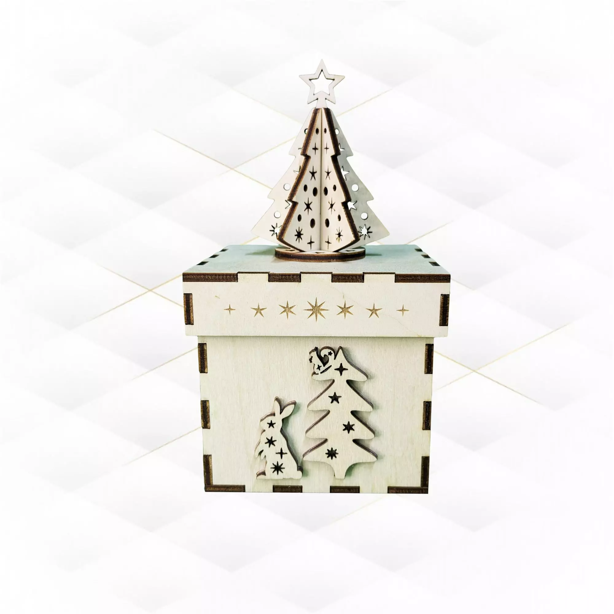 Christmas Tree Box laser cutting design 3D print model_0