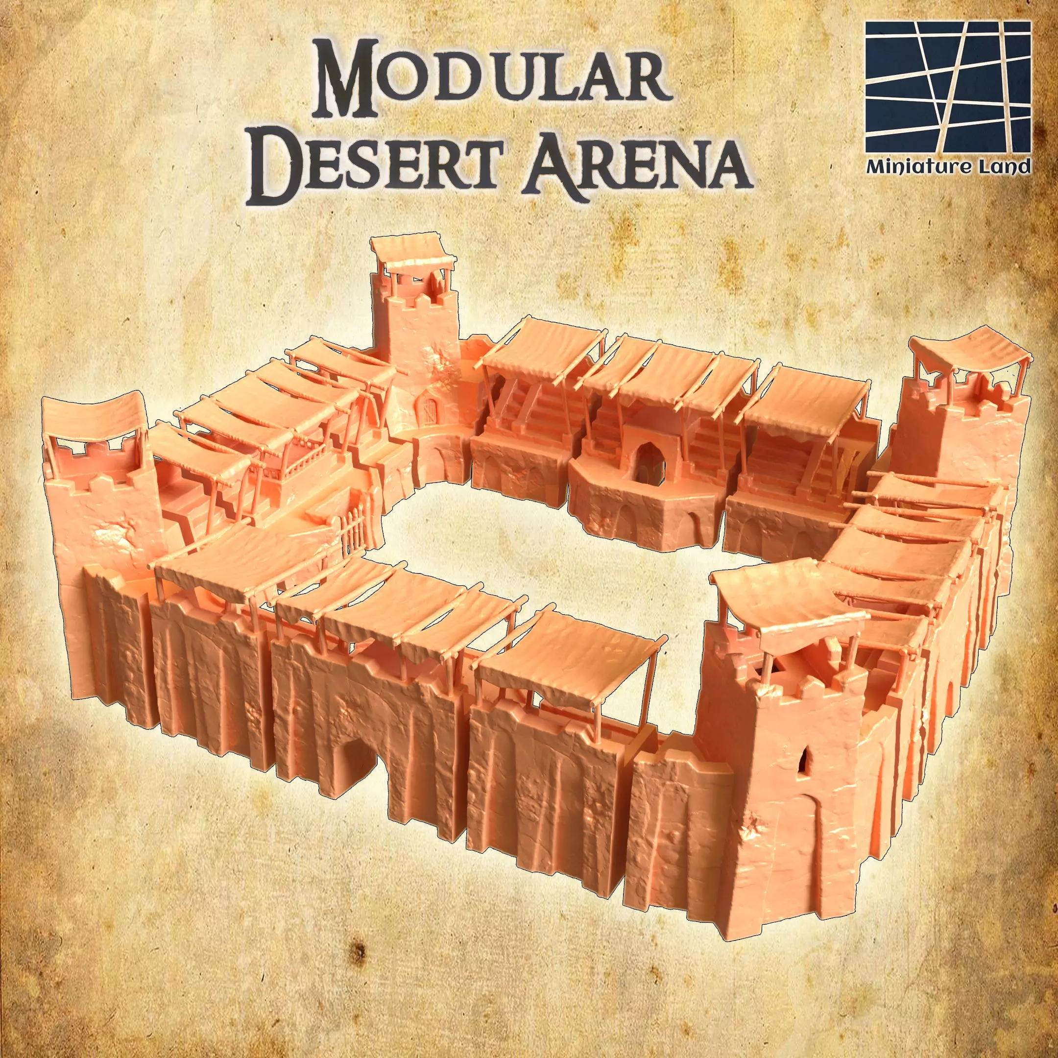 Small Desert Arena Tabletop Terrain 28 mm 3D print model_0