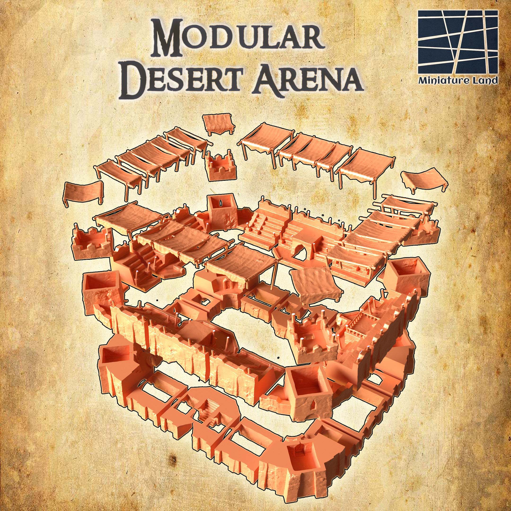 Small Desert Arena Tabletop Terrain 28 mm 3D print model_4