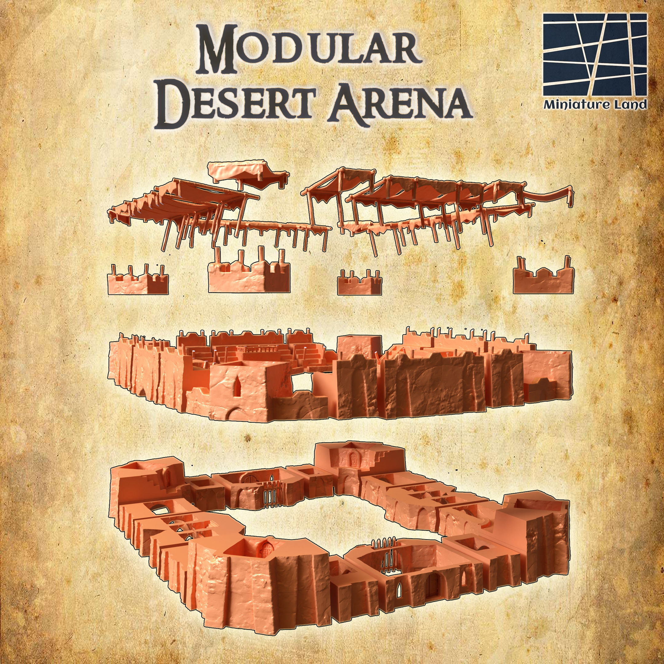 Small Desert Arena Tabletop Terrain 28 mm 3D print model_3