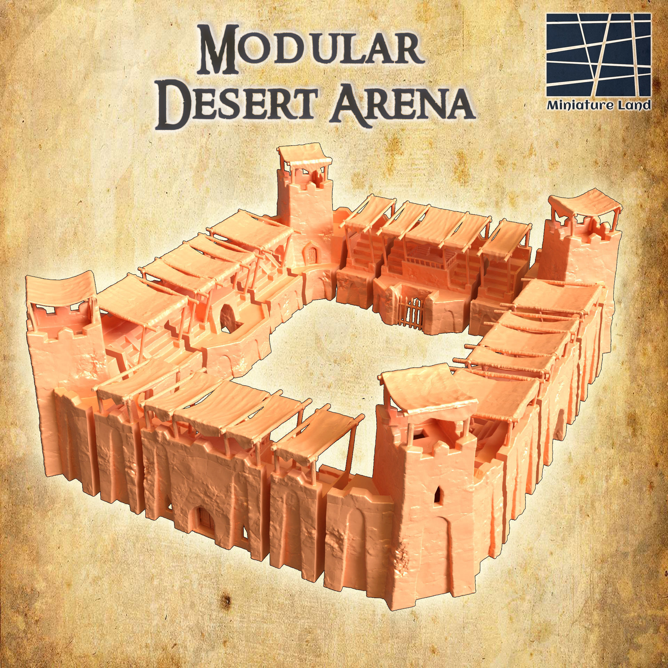 Small Desert Arena Tabletop Terrain 28 mm 3D print model_1