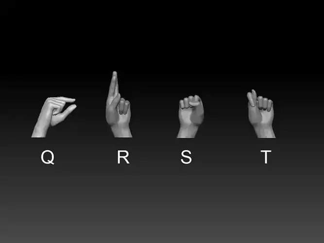 HAND SIGN LANGUAGE ALPHABET Q R S T 3D print model