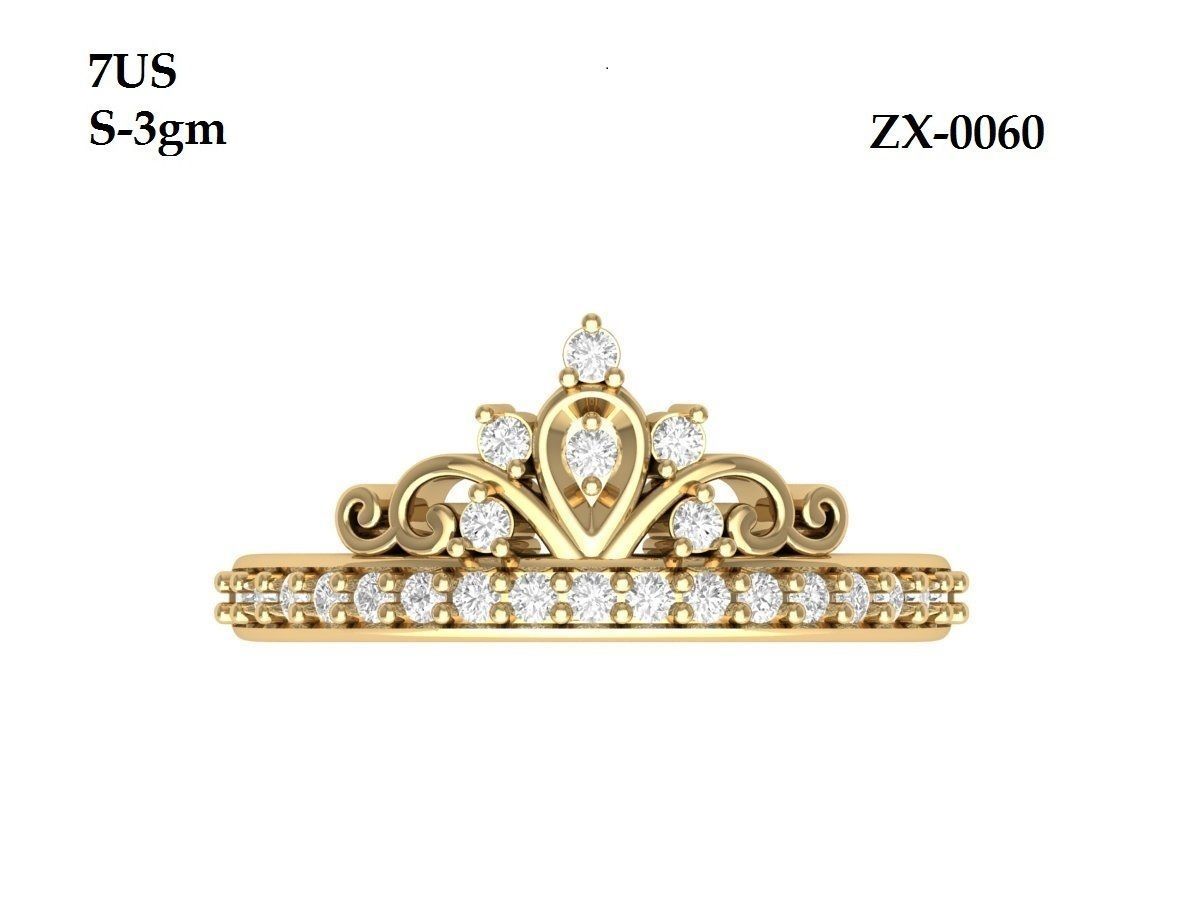 Crown Diamond Ring  3D print model_3