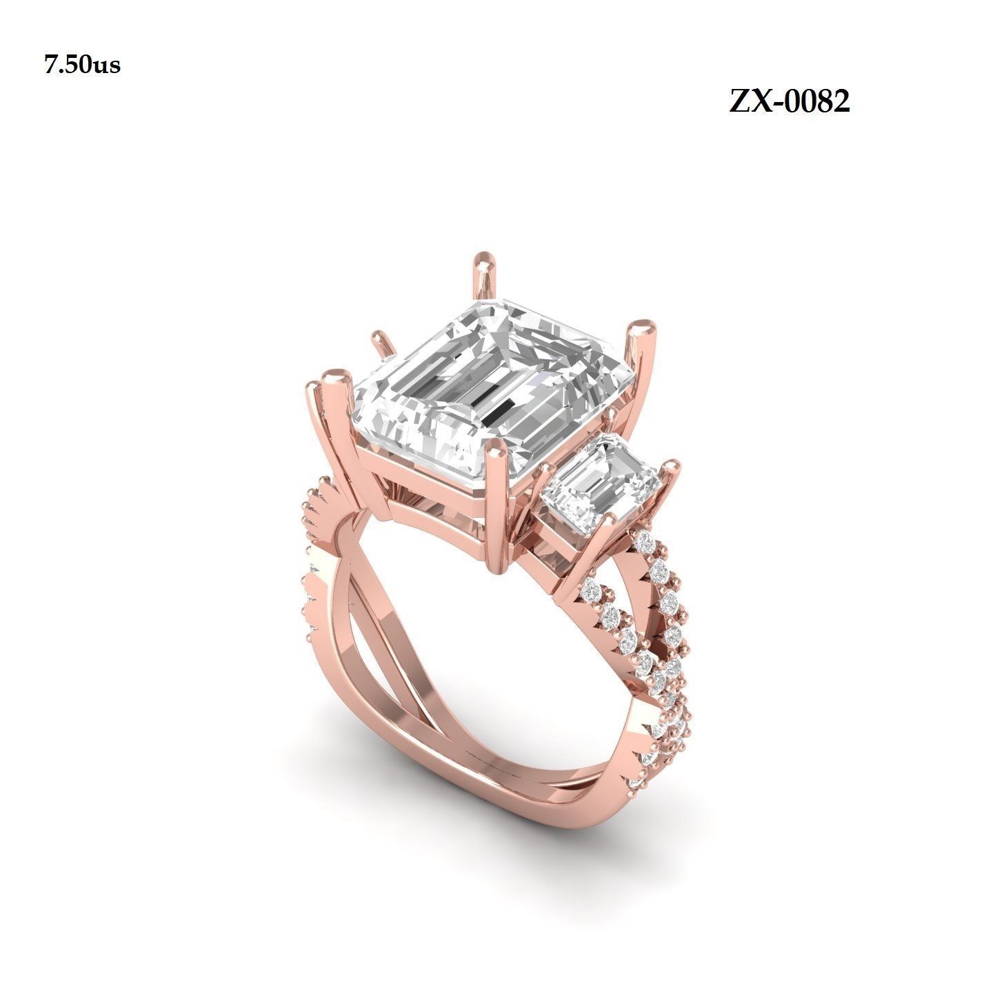 Emerald 3 Stone Art Deco Ring 3D print model_1