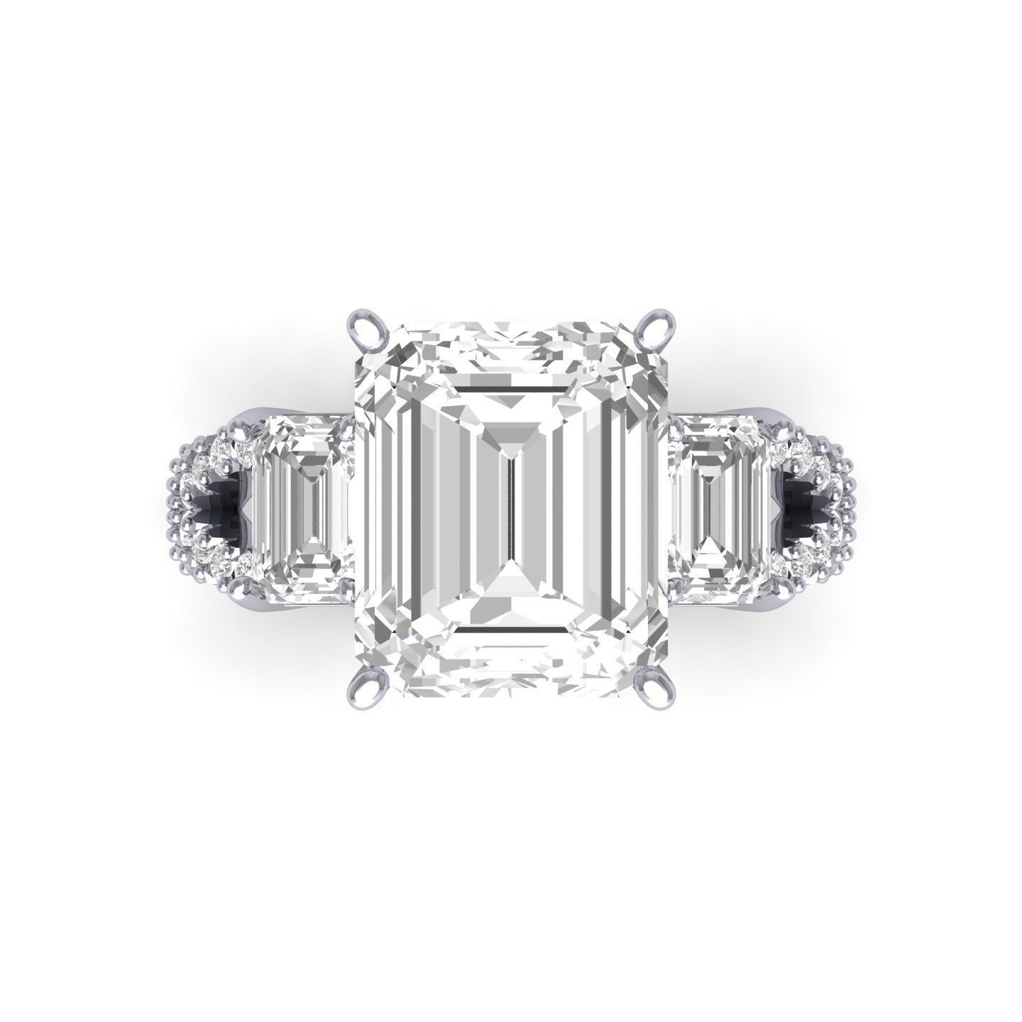 Emerald 3 Stone Art Deco Ring 3D print model_2