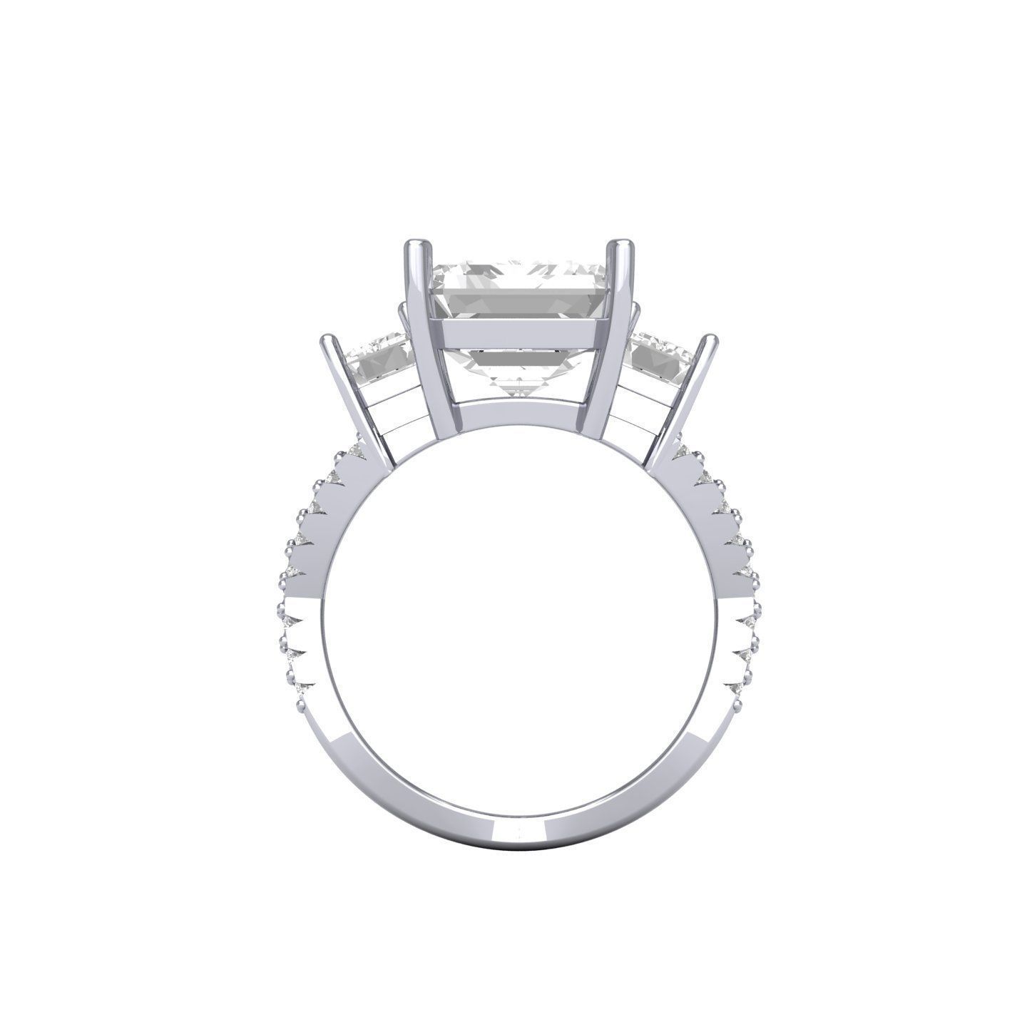 Emerald 3 Stone Art Deco Ring 3D print model_5