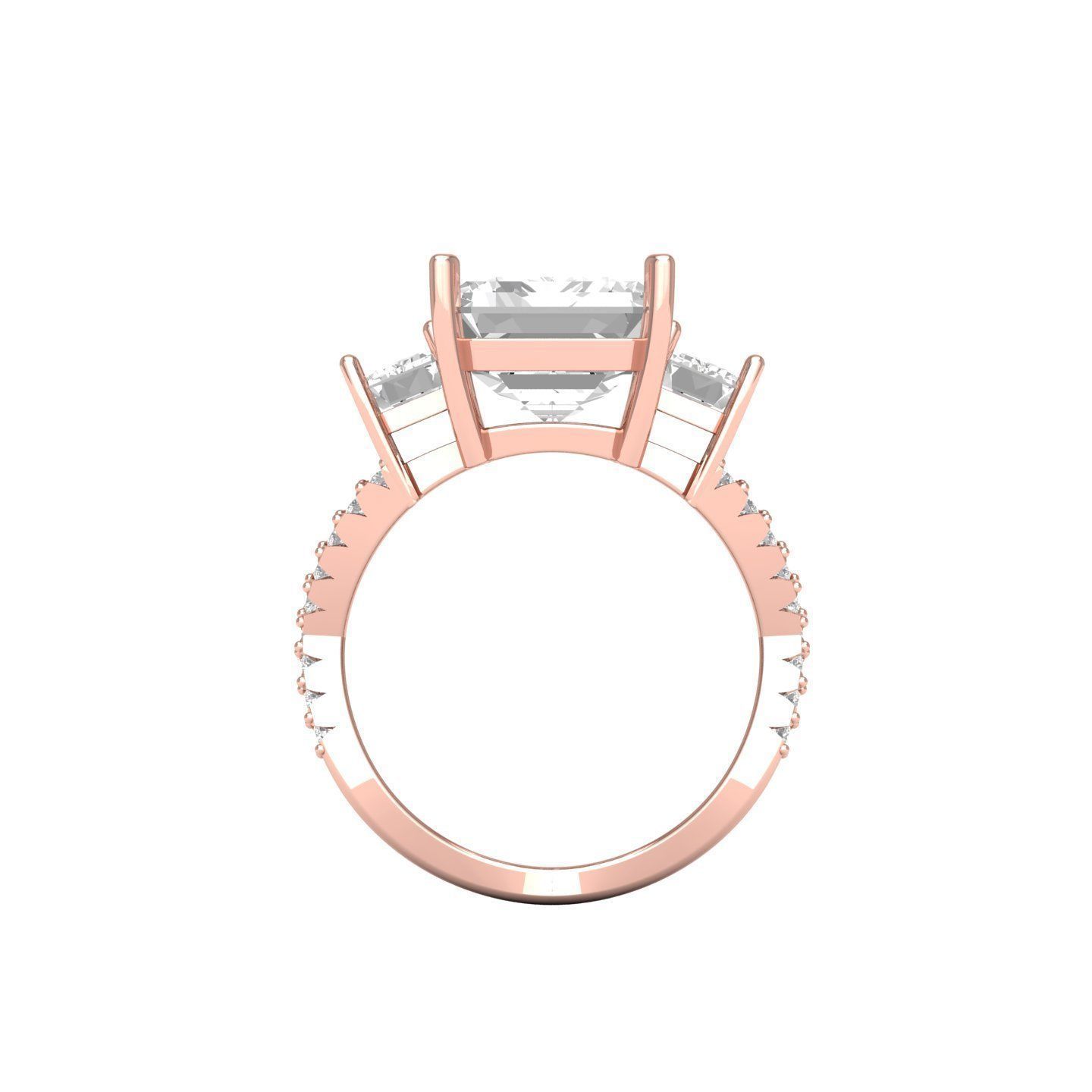 Emerald 3 Stone Art Deco Ring 3D print model_4