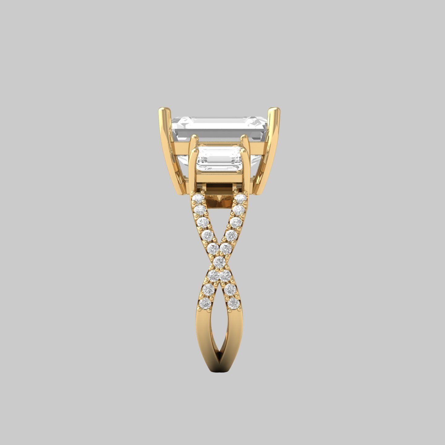 Emerald 3 Stone Art Deco Ring 3D print model_9