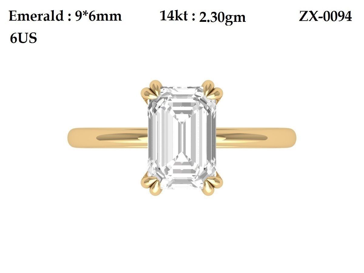 Emerald Solitaire Art Deco Ring 3D print model_6