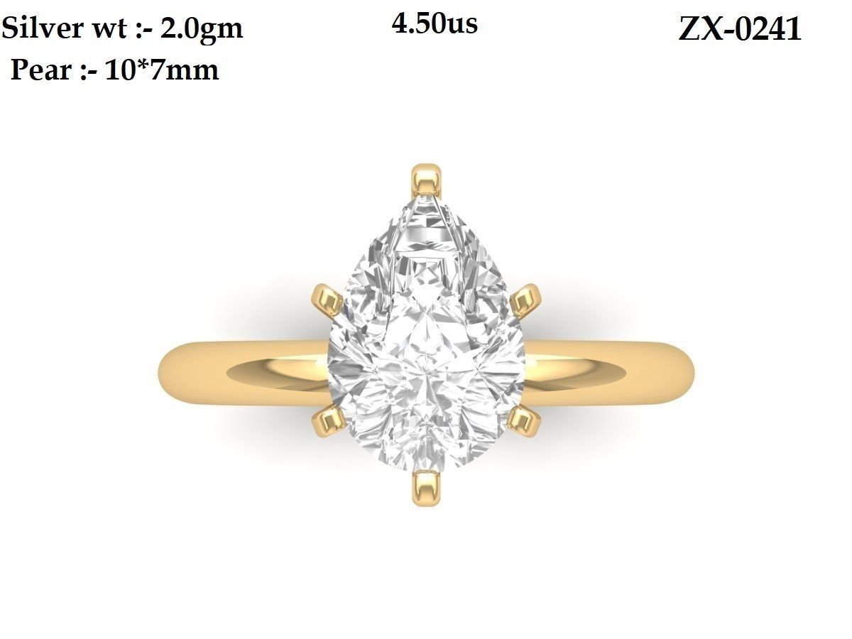 Pear Solitaire Ring 3D print model_12
