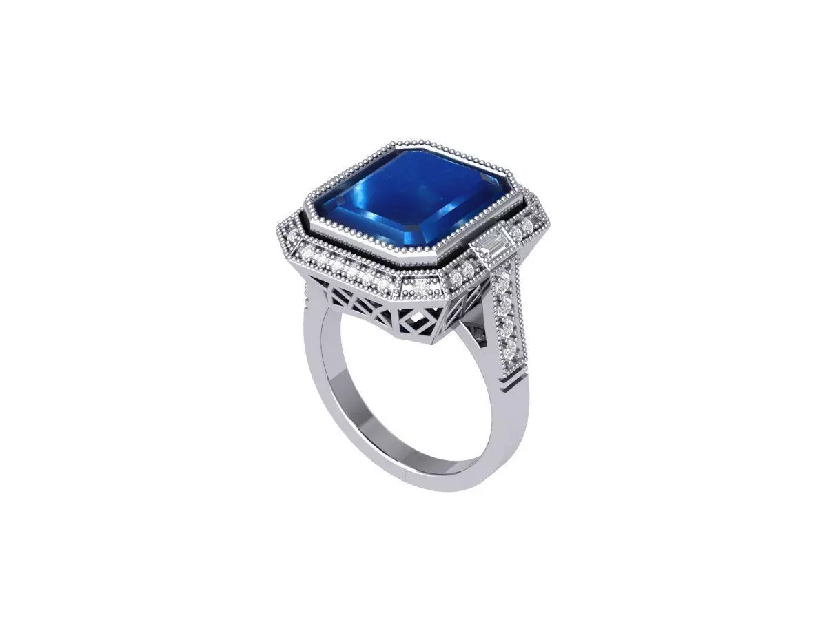 Emerald Art Deco Ring 3D print model_0