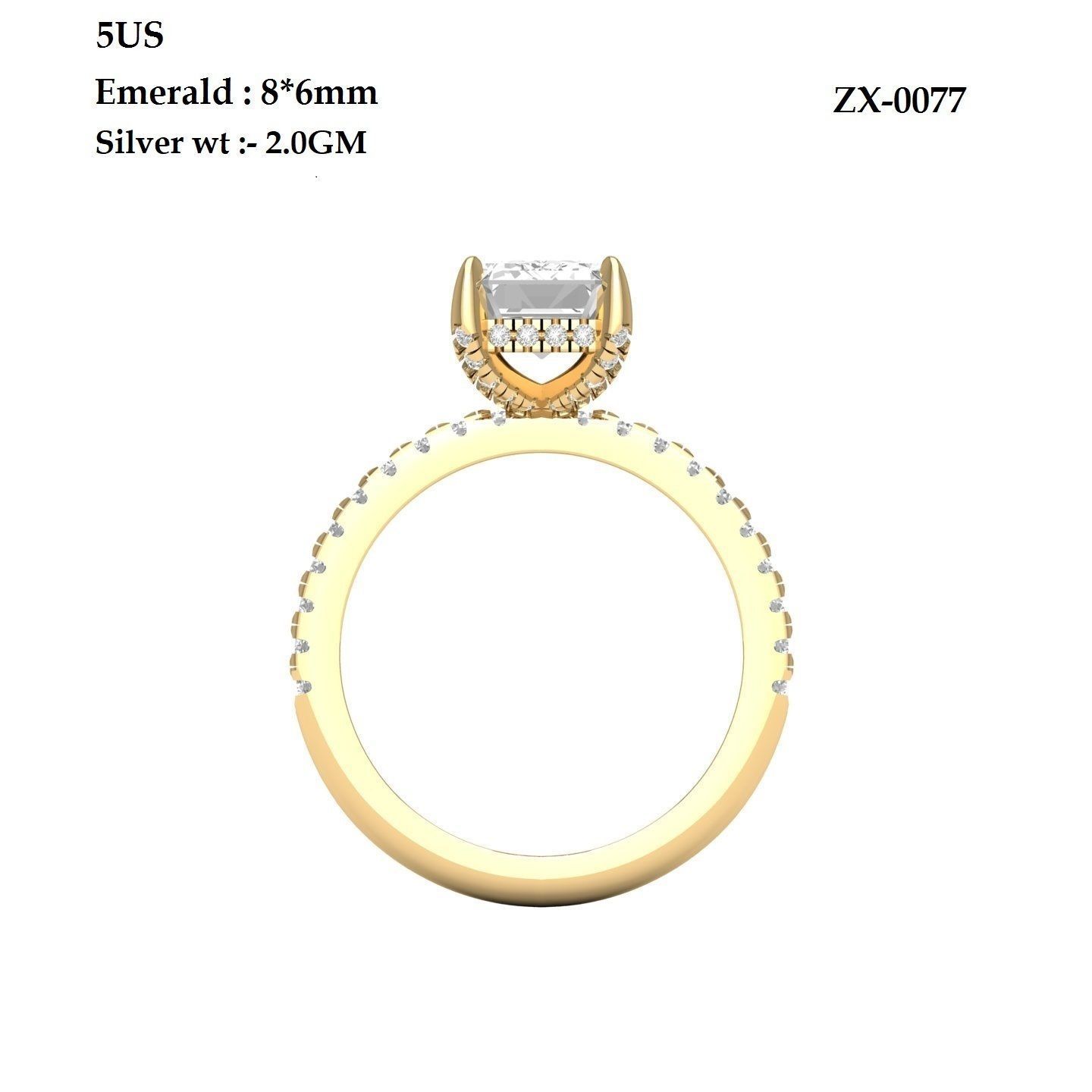 Emerald-Solitaire-Ring 3D print model_4