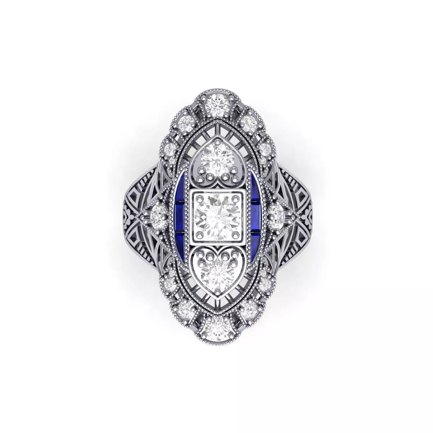 3 Stone Art Deco Ring 3D print model