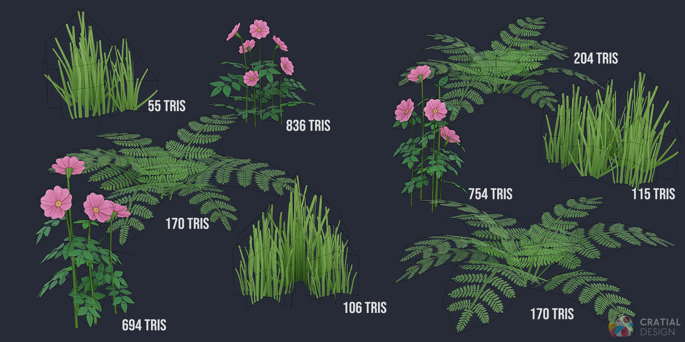 Stylized Swamp and Bog Foliage Kit Low-poly 3D model_9