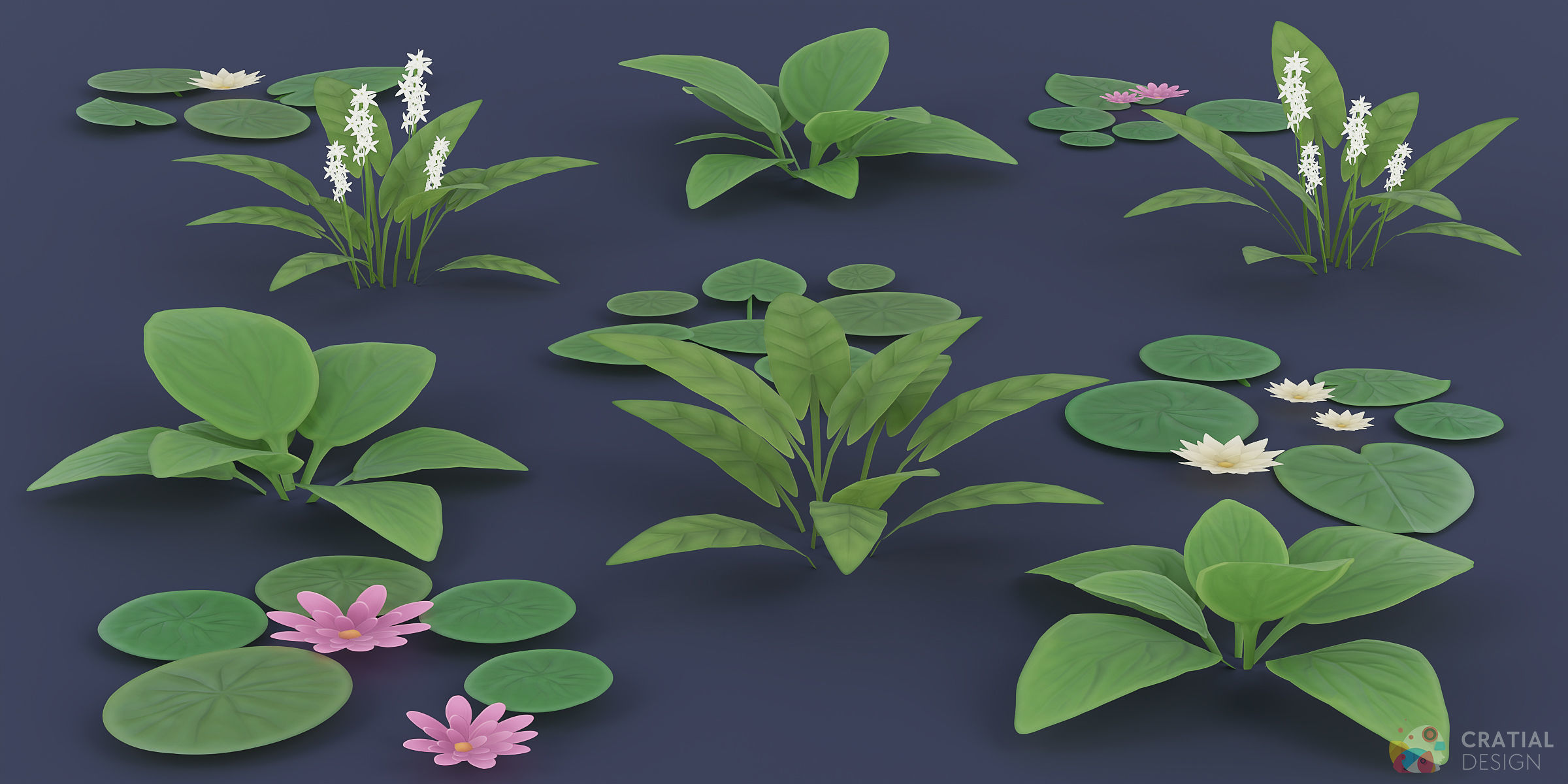 Stylized Swamp and Bog Foliage Kit Low-poly 3D model_2