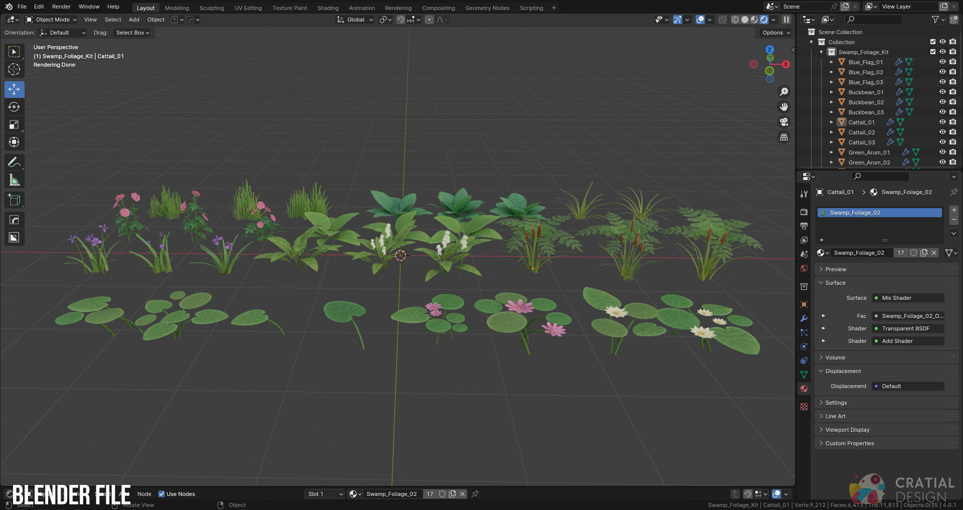 Stylized Swamp and Bog Foliage Kit Low-poly 3D model_14