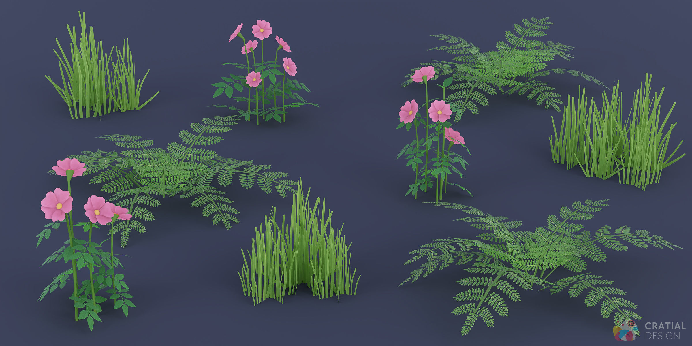 Stylized Swamp and Bog Foliage Kit Low-poly 3D model_3