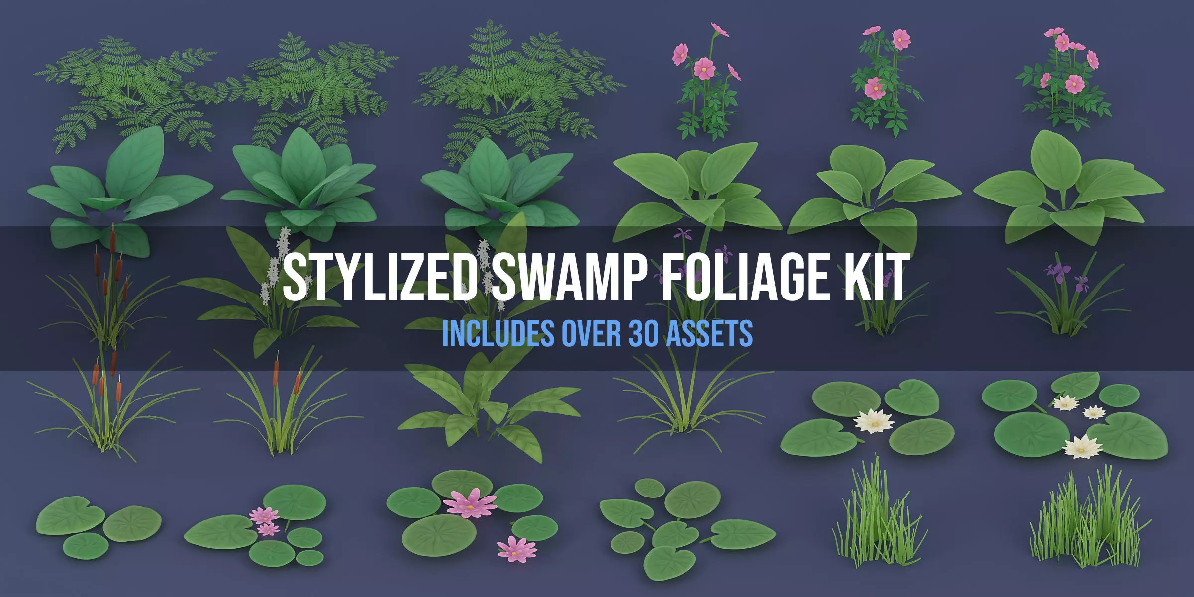 Stylized Swamp and Bog Foliage Kit Low-poly 3D model_0